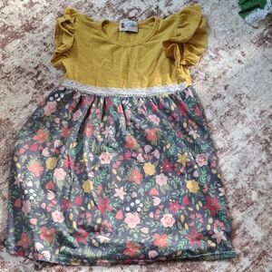 Whimsical Mustard and Floral Kids Dress